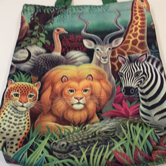 Vintage Clovis Ruffin for Genie - Zoo / Jungle Animal Menagerie Large Tote Bag - Picture 4 of 9
